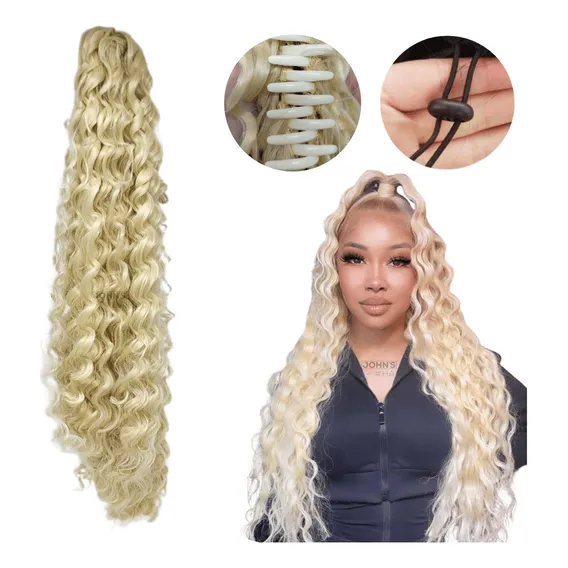 Aplique Cabelo Presilha Rabo De Cavalo Cacheado Organico Cor Loiro Claro 613 Foto 1