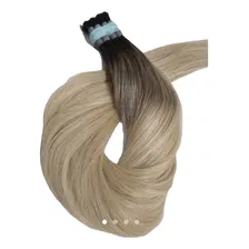 Aplique Tic Tac Cabelo Humano Loiro Raiz Esfumada 60cm -75gr Cor Loiro Claro Mechado Com Marrom Foto mini 3