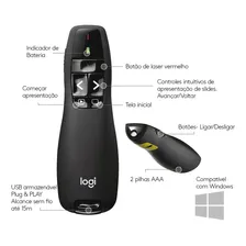 Apresentador Logitech Laser Point Vermelho R400 910-001354 Foto mini 4