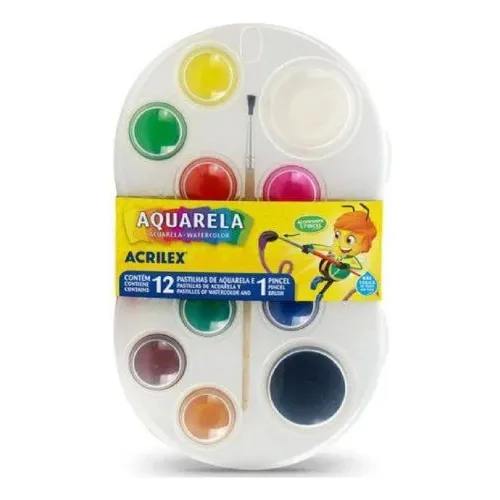Aquarela 12 Cores Acrilex + Pincel Foto 1