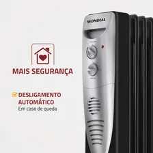 Aquecedor a Óleo Mondial Preto/Prata 1500W A-06 Foto mini 4