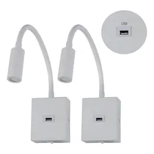 Arandela Cabeceira Leitura Led Branco Usb Interruptor Kit 2 Foto mini 1