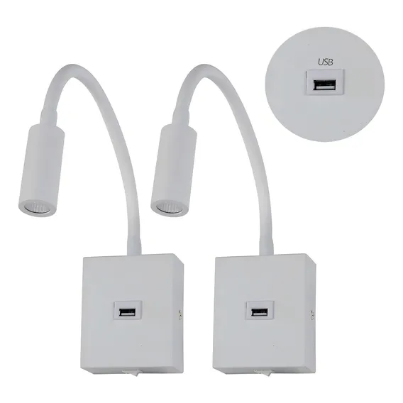 Arandela Cabeceira Leitura Led Branco Usb Interruptor Kit 2 Foto 1