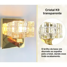 Arandela Cristal K9 Quadrado Dourado Brilhoso Bet39 + Led Foto mini 4
