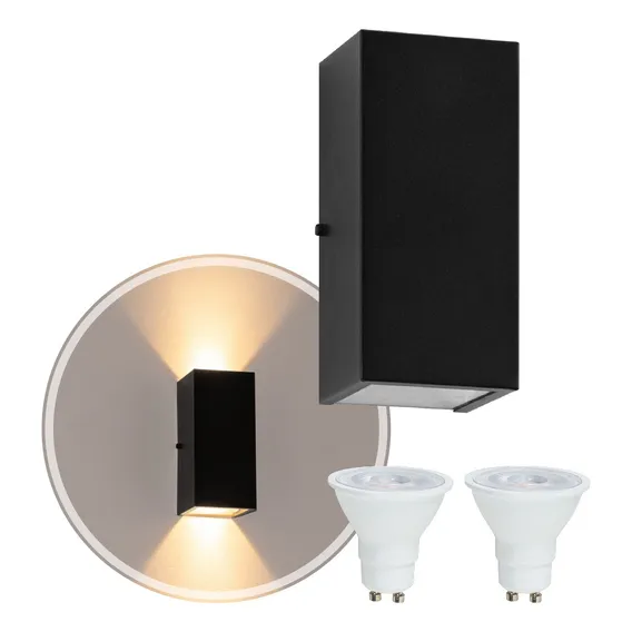 Arandela Duplo Facho Longo + 2 Lâmpada Led Gu10 5w St187 Estrutura Preto 110v/220v (bivolt) Foto 1