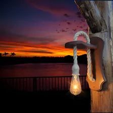 Arandela Luminária Parede Madeira Corsa Sisal Rustica Retrô Decoração Varanda Chácara Fazenda Corredor Bordas Trabalhadas 1 Bocal Foto mini 2