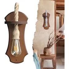Arandela Luminária Parede Madeira Corsa Sisal Rustica Retrô Decoração Varanda Chácara Fazenda Corredor Bordas Trabalhadas 1 Bocal Foto mini 1