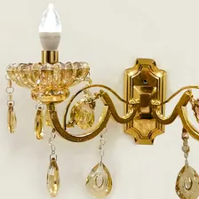 Arandela Parede Candelabro Cristal Dourado 2 Braços E14x2 Foto mini  2
