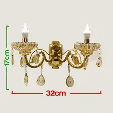 Arandela Parede Candelabro Cristal Dourado 2 Braços E14x2 Foto mini  3