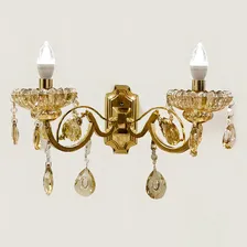 Arandela Parede Candelabro Cristal Dourado 2 Braços E14x2 Foto  mini 1