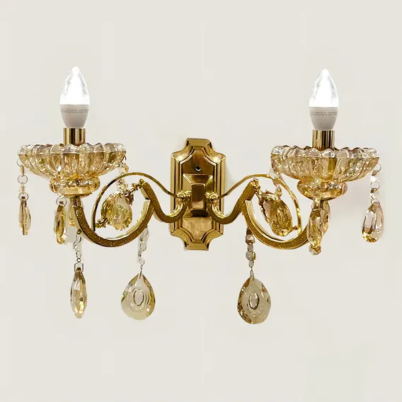 Arandela Parede Candelabro Cristal Dourado 2 Braços E14x2 Foto 1