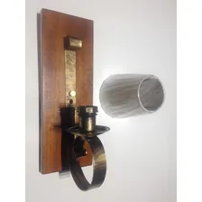 Arandela Rustica De Madeira Demolição E Cúpula Tecido 110v 220v (bivolt) Foto mini  3