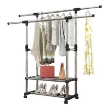 Arara Dupla Inox Cabideiro 2 Prateleiras Extensível Foto  mini 1