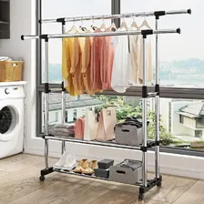 Arara Dupla Inox Cabideiro 2 Prateleiras Extensível Foto mini  3
