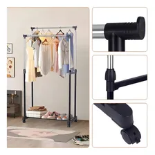 Arara Para Roupas Regulável Resistente Dupla De Roupa Inox Cor Preto Foto mini  2