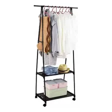 Arara Roupa Armário Aberto Organizador Prateleira Cabideiro Cor Preto Foto  mini 1