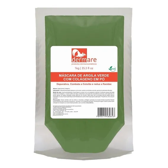Argila Verde Com Colágeno Facial E Corporal Dermare - 1kg Foto 1