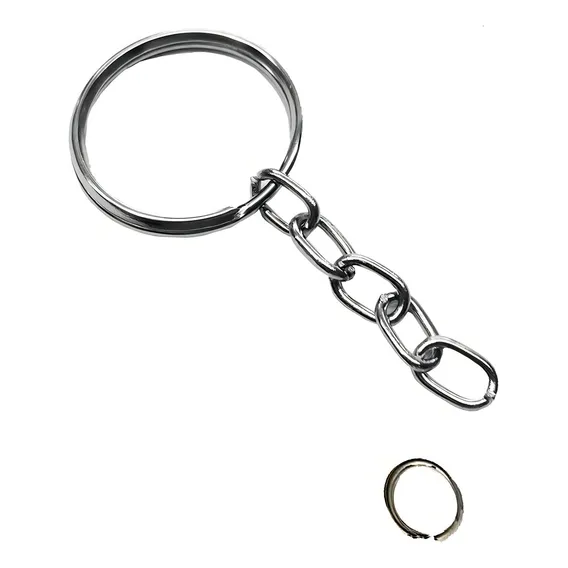 Argola Chaveiro C/ Corrente 25mm + Elo 8mm 50 Pçs - Niquel Foto 1