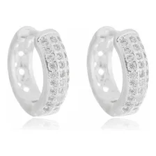 Argola Prata 925 Brinco Feminino Zirc么nia Cravejado Par GLITZ JOIAS Foto mini 2