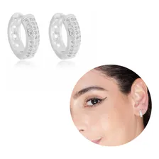 Argola Prata 925 Brinco Feminino Zirc么nia Cravejado Par GLITZ JOIAS Foto mini 1