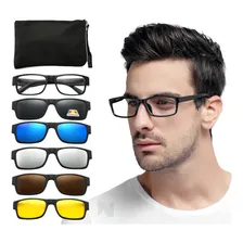 Armação De Óculos Masculina Grau Sol Polarizado Clip On 6x1 Cor Preto Foto  mini 1