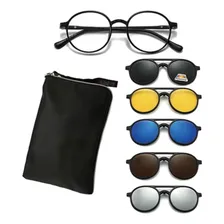 Armação De Óculos Masculino Feminino Grau Sol Clip On 6 Em 1 Cor Preto Foto  mini 1