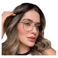 Armação Óculos De Grau Aviador Moderno Dourado Prata Foto  mini 1