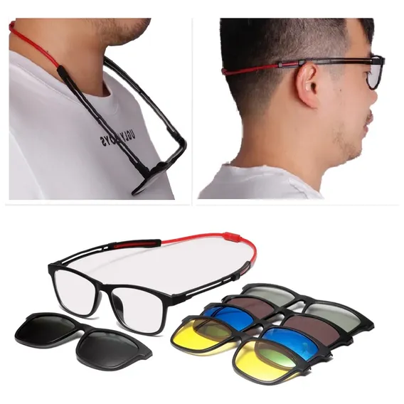 Armação Óculos Solar Grau Clip On Hastes Ajustáveis Esporte Cor Preto Foto 1