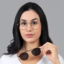Armação Óculos Grau Clipon Hexagonal Feminin Masculino Metal Cor Prateado Foto mini 2
