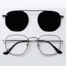 Armação Óculos Grau Clipon Hexagonal Feminin Masculino Metal Cor Prateado Foto mini 4