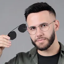 Armação Óculos Grau Clipon Hexagonal Feminin Masculino Metal Cor Prateado Foto mini 3