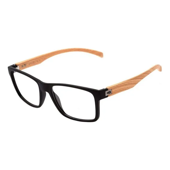 Armação Oculos Grau Hb 93108 73133 Preto Fosco Madeira Foto 1