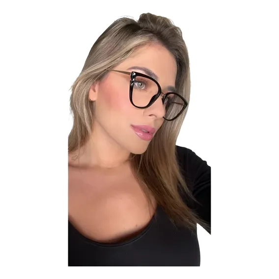 Armação Óculos P/ Grau Preto Gatinho Feminino Foto 1
