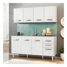 Armário Aéreo E Balcão Gabinete C/ Pia Inox Áustria 160cm Bc Cor Branco Foto mini 2
