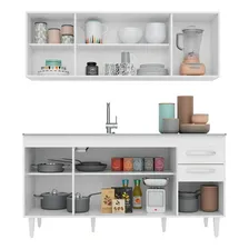Armário Aéreo E Balcão Gabinete C/ Pia Inox Áustria 160cm Bc Cor Branco Foto mini 3