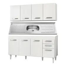 Armário Aéreo E Balcão Gabinete C/ Pia Inox Áustria 160cm Bc Cor Branco Foto mini 1