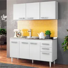 Armário Aéreo E Balcão Gabinete C/ Pia Inox Lisboa 150cm Bco Cor Branco Foto mini 2
