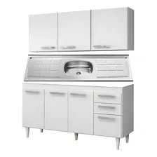 Armário Aéreo E Balcão Gabinete C/ Pia Inox Lisboa 150cm Bco Cor Branco Foto mini 1