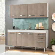 Armário Aéreo Panamá E Balcão Gabinete De Pia Áustria 160cm Cor Branco/Castanho Foto mini  2