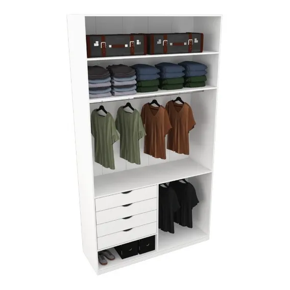 Armário Arara Prateleira Gaveteiro Milena M9 100% Mdf Closet Cor Branco Foto 1