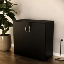 Armário Baixo Para Escritório Com 2 Portas Com Chave Preto Foto mini  3