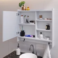 Armário Banheiro Com Espelheira 1 Porta 5 Prateleiras Genova Moldura Branco Foto mini 3