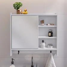 Armário Banheiro Com Espelheira 1 Porta 5 Prateleiras Genova Moldura Branco Foto mini 2