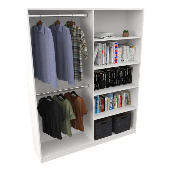 Armário Cabideiro Arara Duplo M2 100% Mdf Closet Prateleira Cor Branco Foto 1