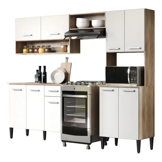 Armário Cozinha Compacta Arizona Essence Carv Branco Carraro Foto 1