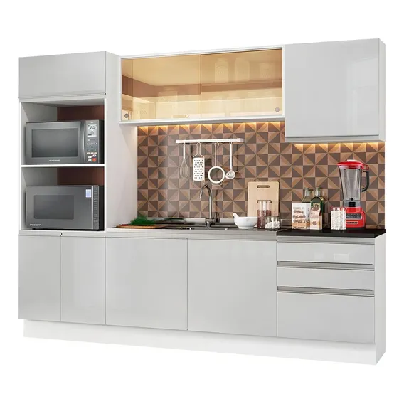 Armário Cozinha Completa Madesa Mdf Acordes Branco Brilho Foto 1