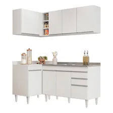 Armário Cozinha De Canto Direito 4 Peças Cp39 Com Pia Inox Cor Branco Foto  mini 1