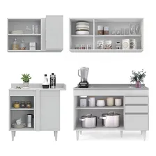 Armário Cozinha De Canto Direito 4 Peças Cp39 Com Pia Inox Cor Branco Foto mini  3