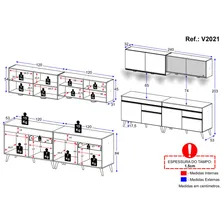 Armário de Cozinha Compacta 240cm com Leds Veneza Up Multimóveis V2021 Preto/Dourado Foto mini 4