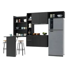 Armário de Cozinha Compacta com Mesa Dobrável Sofia Multimóveis V2008 Preto Foto mini  2